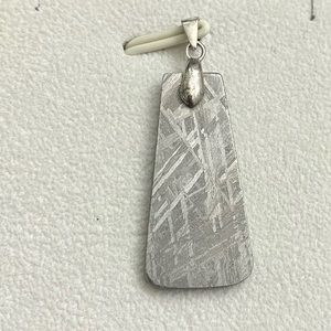 Natural Muonionalusta Meteorite Free Size Trapezoid Silver Pendant 925 Unisex